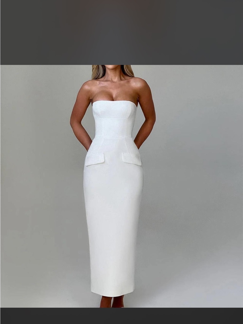 Babyboo Strapless White Midi Dress with Contour Waist